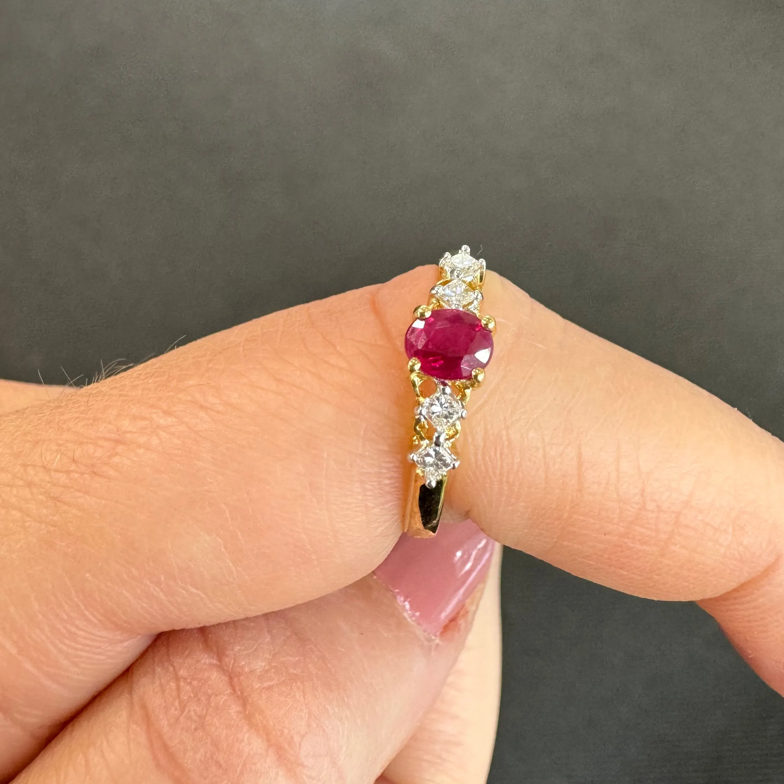 18ct Yellow Gold Natural Ruby & Diamond Ring