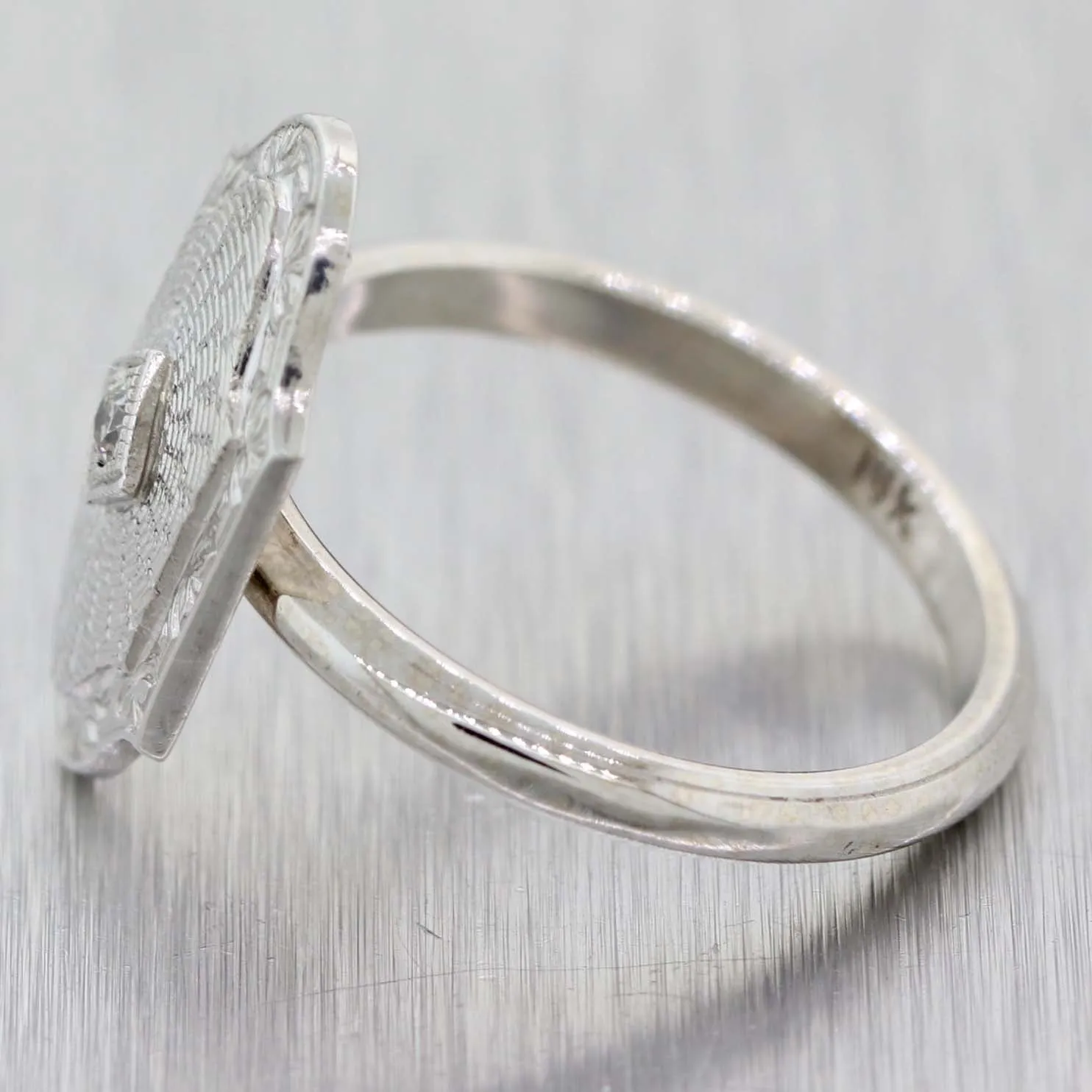 1930s Antique Art Deco Estate 14k White Gold .04ctw Diamond Cocktail Ring