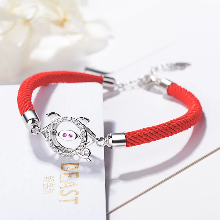 2019 New Concept S925 Silver Pig Zodiac Bracelet Korean Style Hollow Micro Inlaid Jewelry