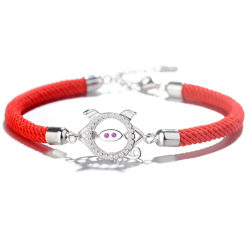 2019 New Concept S925 Silver Pig Zodiac Bracelet Korean Style Hollow Micro Inlaid Jewelry