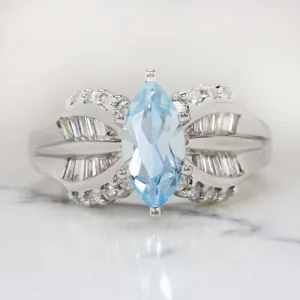 2ct BLUE TOPAZ DIAMOND RING 7 GRAM 18K WHITE GOLD COCKTAIL MARQUISE CUT NATURAL