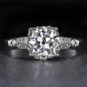 2ct CERTIFIED F VS1 OLD EUROPEAN CUT VINTAGE PLATINUM ENGAGEMENT RING ANTIQUE 8m