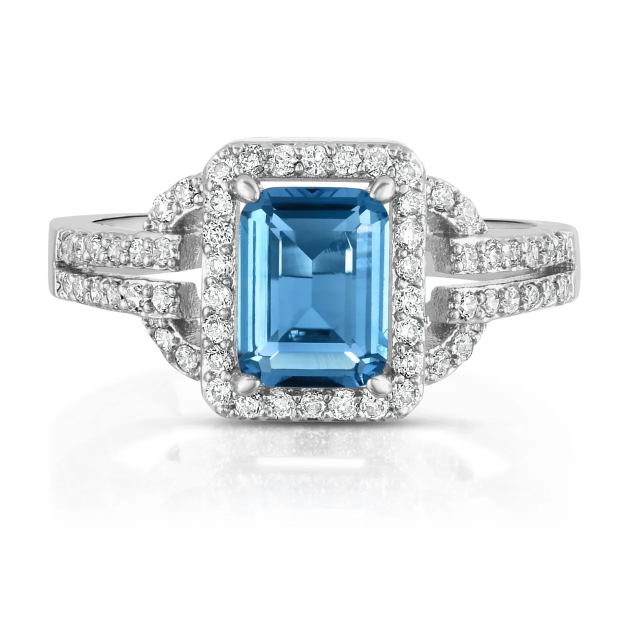 4.50 CTTW Light Blue Emerald Cut Cocktail Ring in White Gold