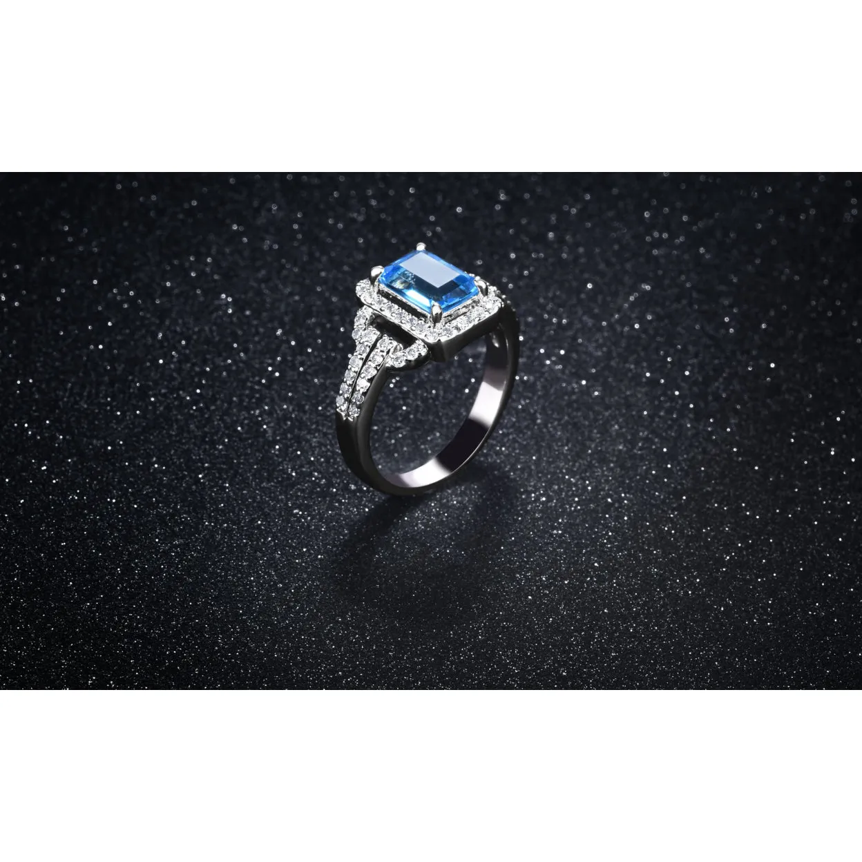 4.50 CTTW Light Blue Emerald Cut Cocktail Ring in White Gold