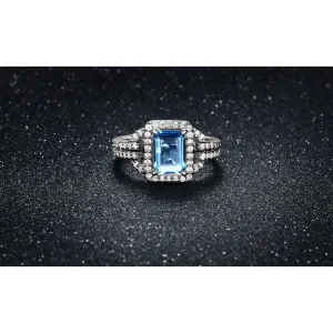 4.50 CTTW Light Blue Emerald Cut Cocktail Ring in White Gold