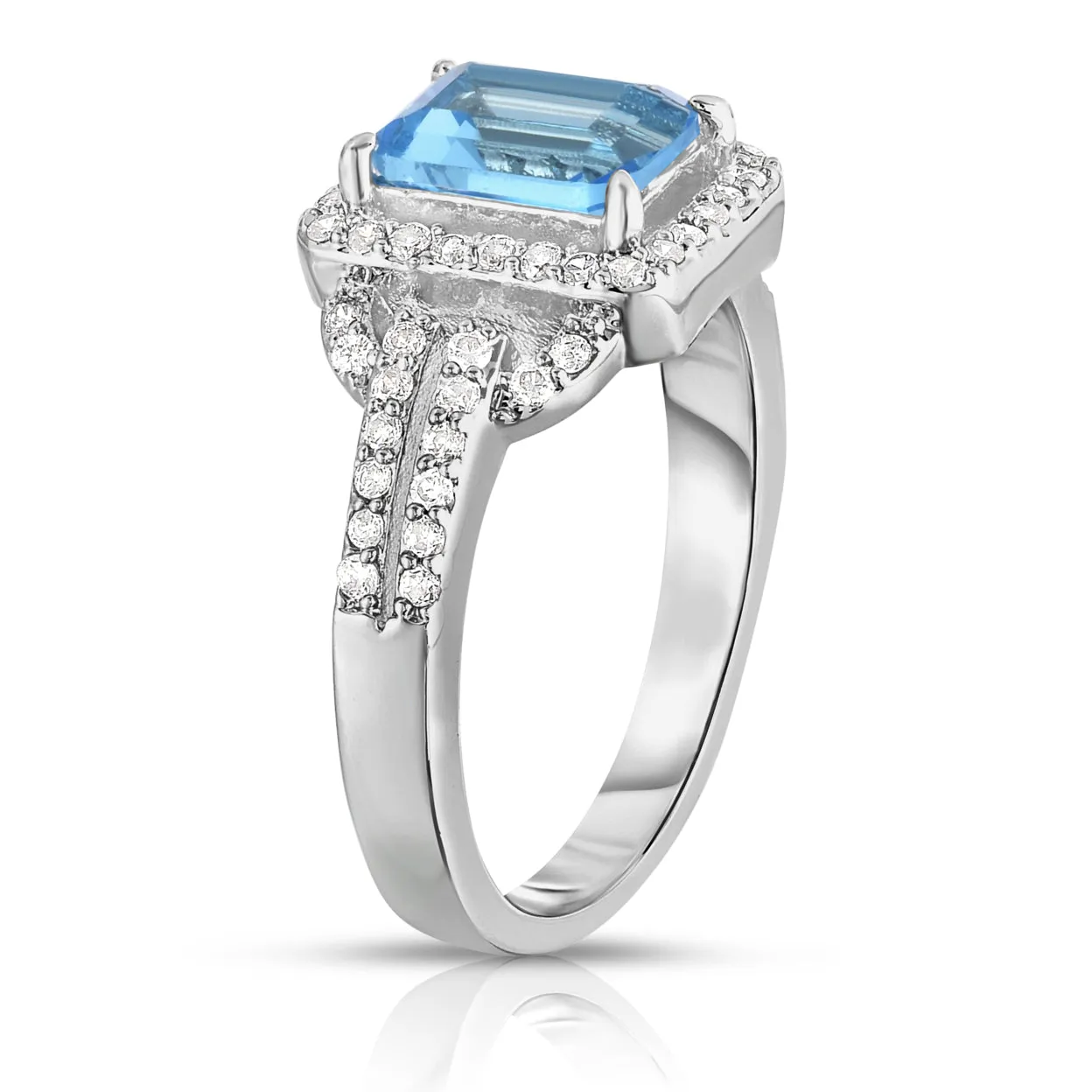 4.50 CTTW Light Blue Emerald Cut Cocktail Ring in White Gold