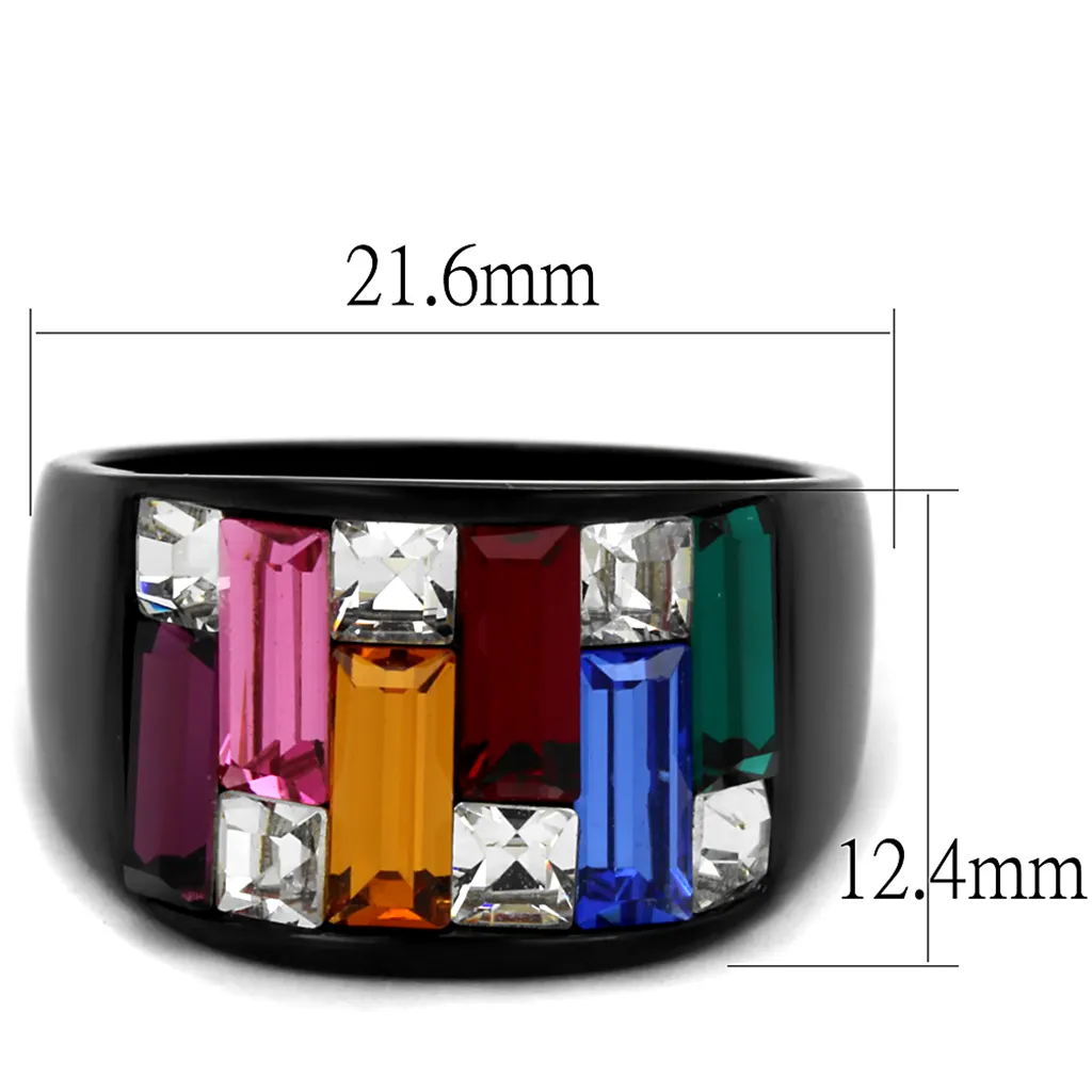 4.68 Ct Multi-Color Crystal Black Stainless Steel Cocktail Ring Womens Sz 5-10