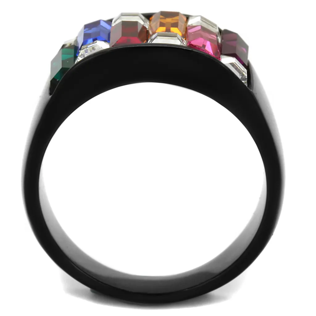 4.68 Ct Multi-Color Crystal Black Stainless Steel Cocktail Ring Womens Sz 5-10