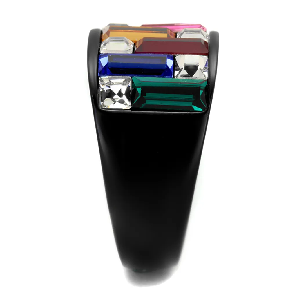 4.68 Ct Multi-Color Crystal Black Stainless Steel Cocktail Ring Womens Sz 5-10