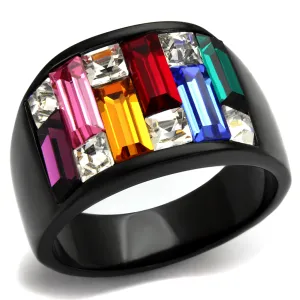 4.68 Ct Multi-Color Crystal Black Stainless Steel Cocktail Ring Womens Sz 5-10