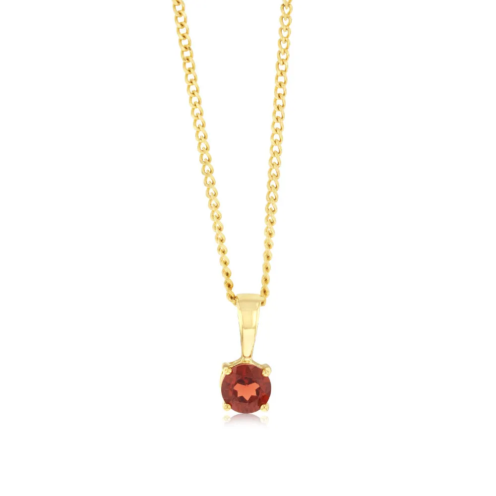 4mm Brilliant Cut 0.33Ct Garnet Pendant in 9ct Yellow