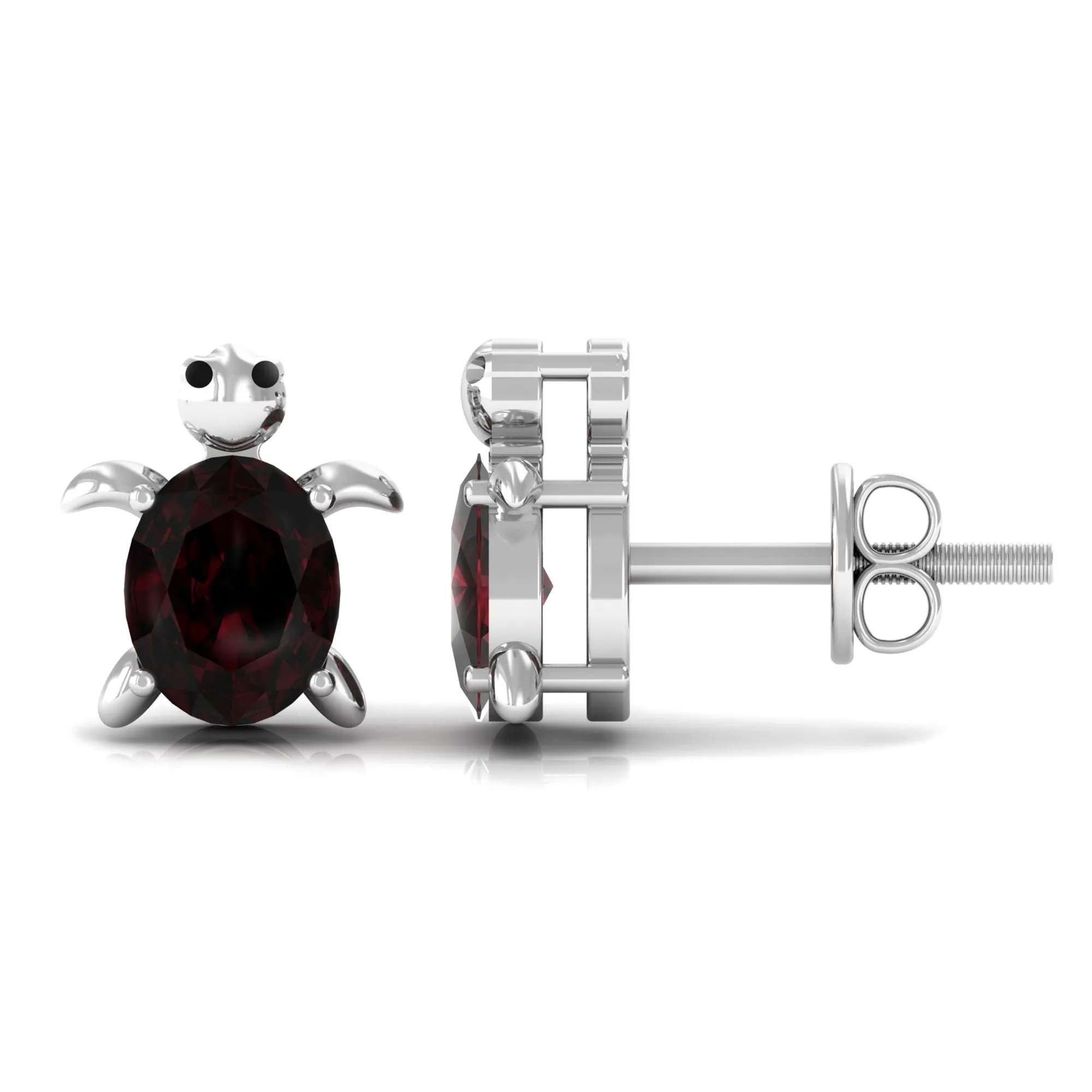 4X5 MM Oval Cut Garnet Solitaire Turtle Stud Earrings in 4 Prong Setting