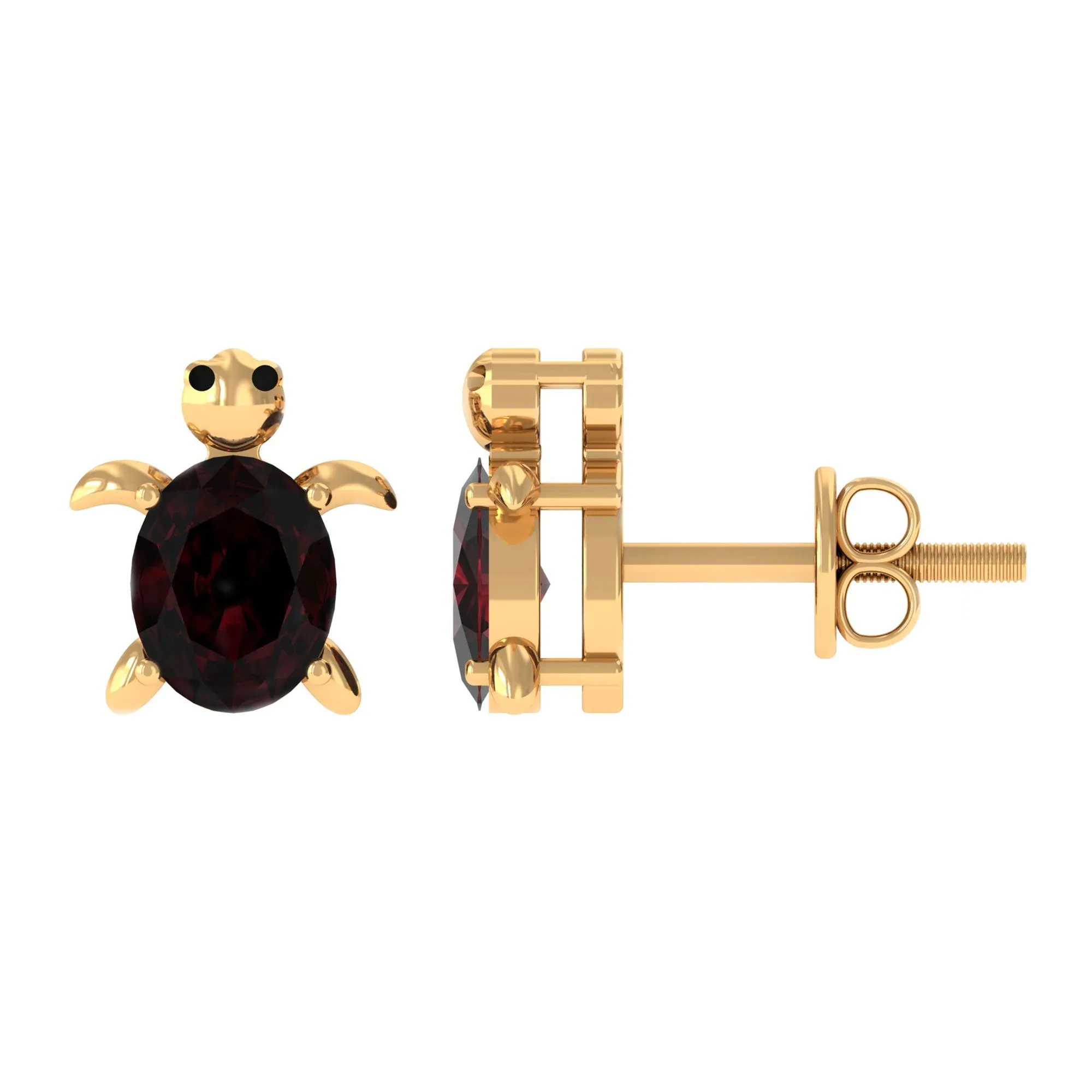 4X5 MM Oval Cut Garnet Solitaire Turtle Stud Earrings in 4 Prong Setting