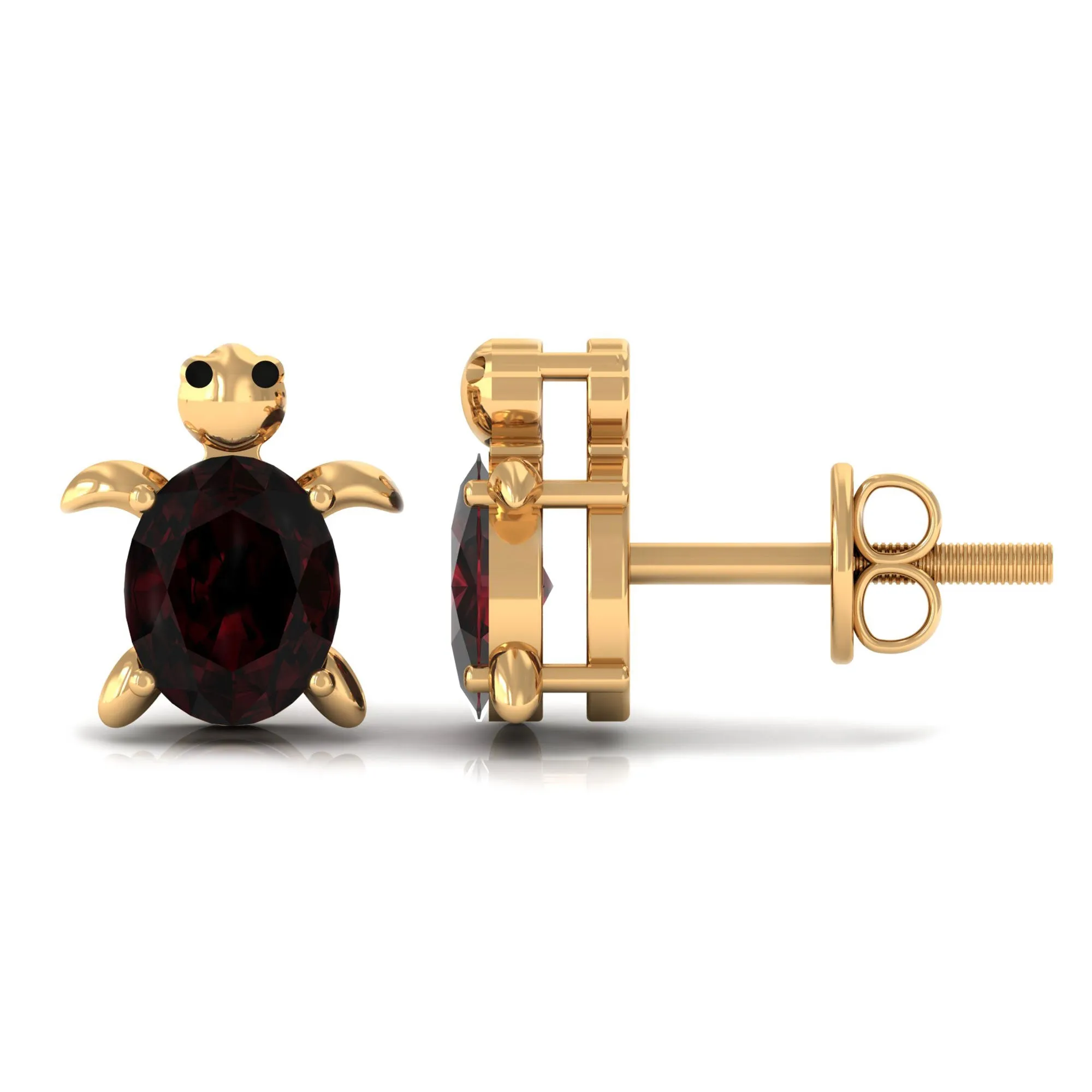 4X5 MM Oval Cut Garnet Solitaire Turtle Stud Earrings in 4 Prong Setting