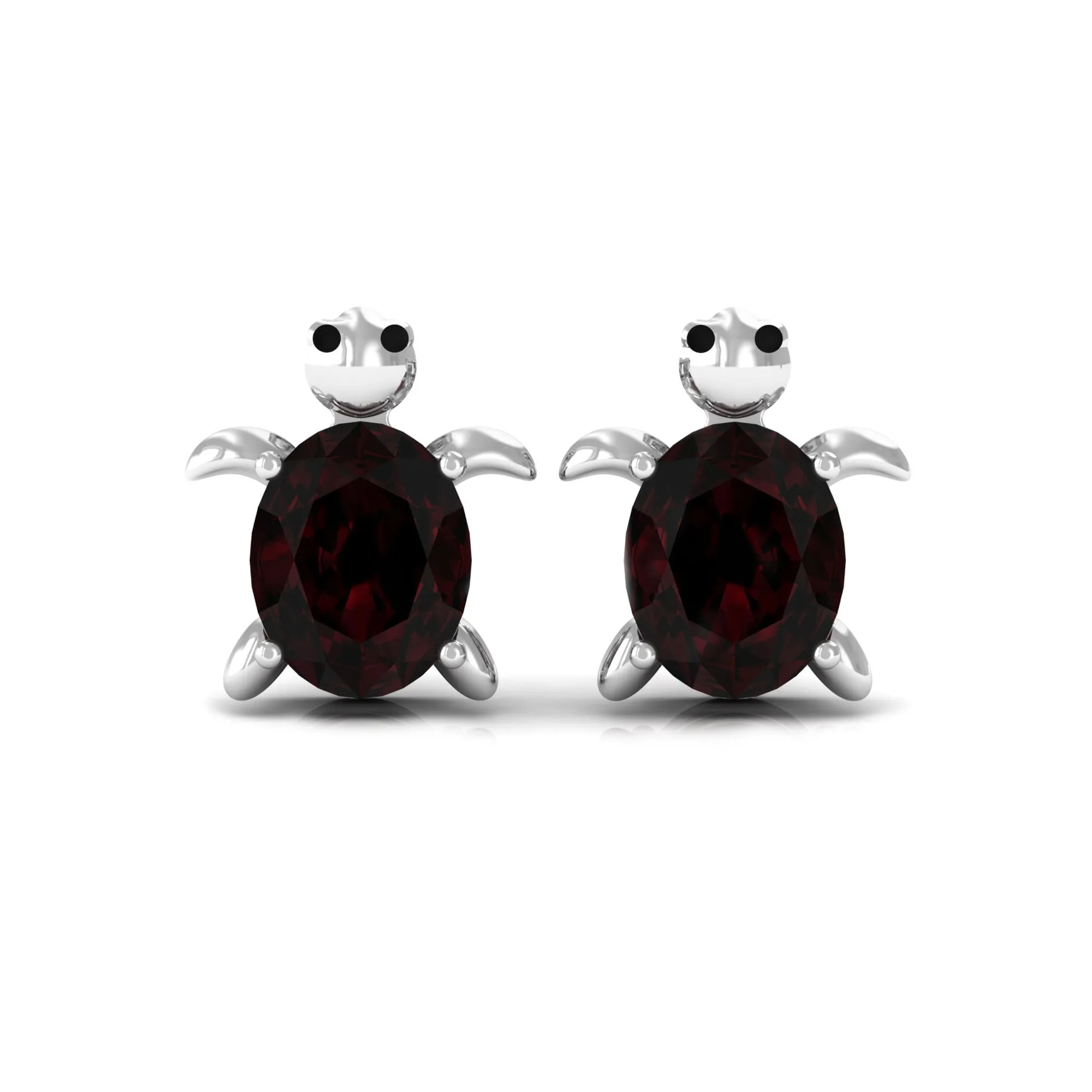 4X5 MM Oval Cut Garnet Solitaire Turtle Stud Earrings in 4 Prong Setting