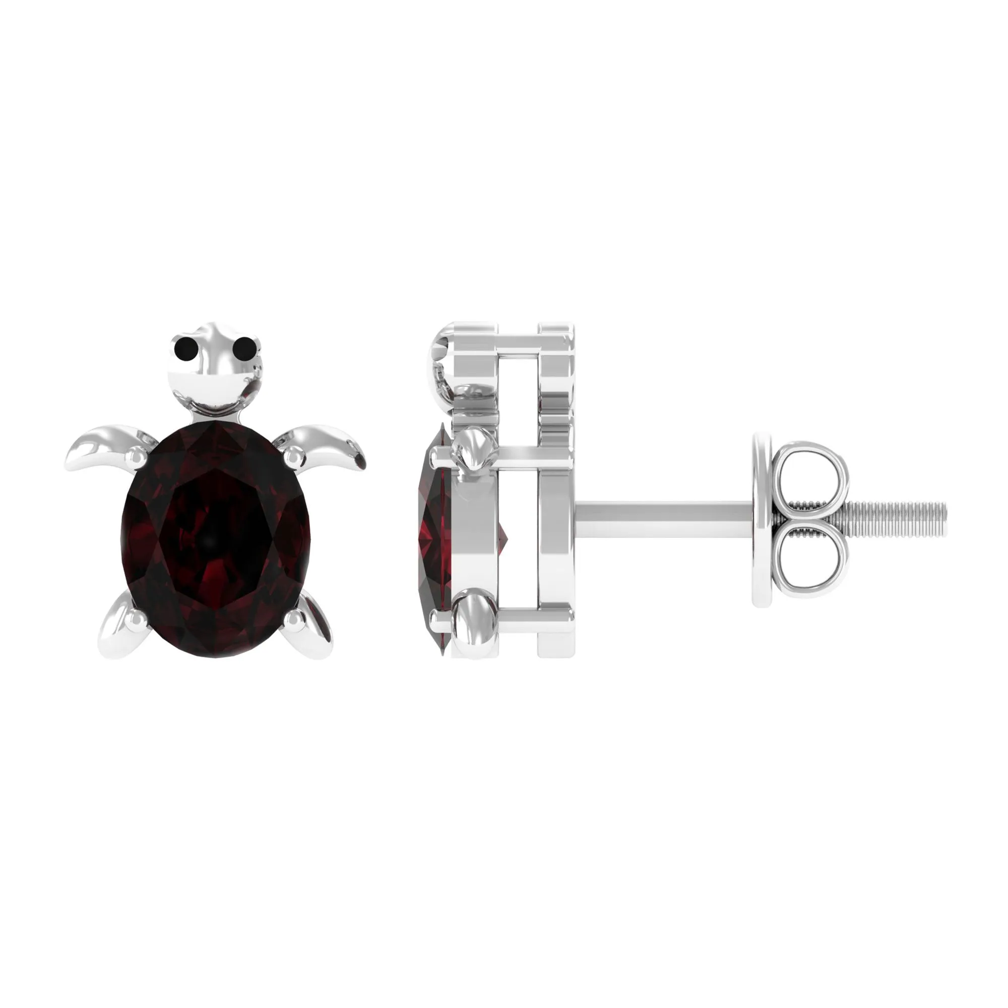 4X5 MM Oval Cut Garnet Solitaire Turtle Stud Earrings in 4 Prong Setting