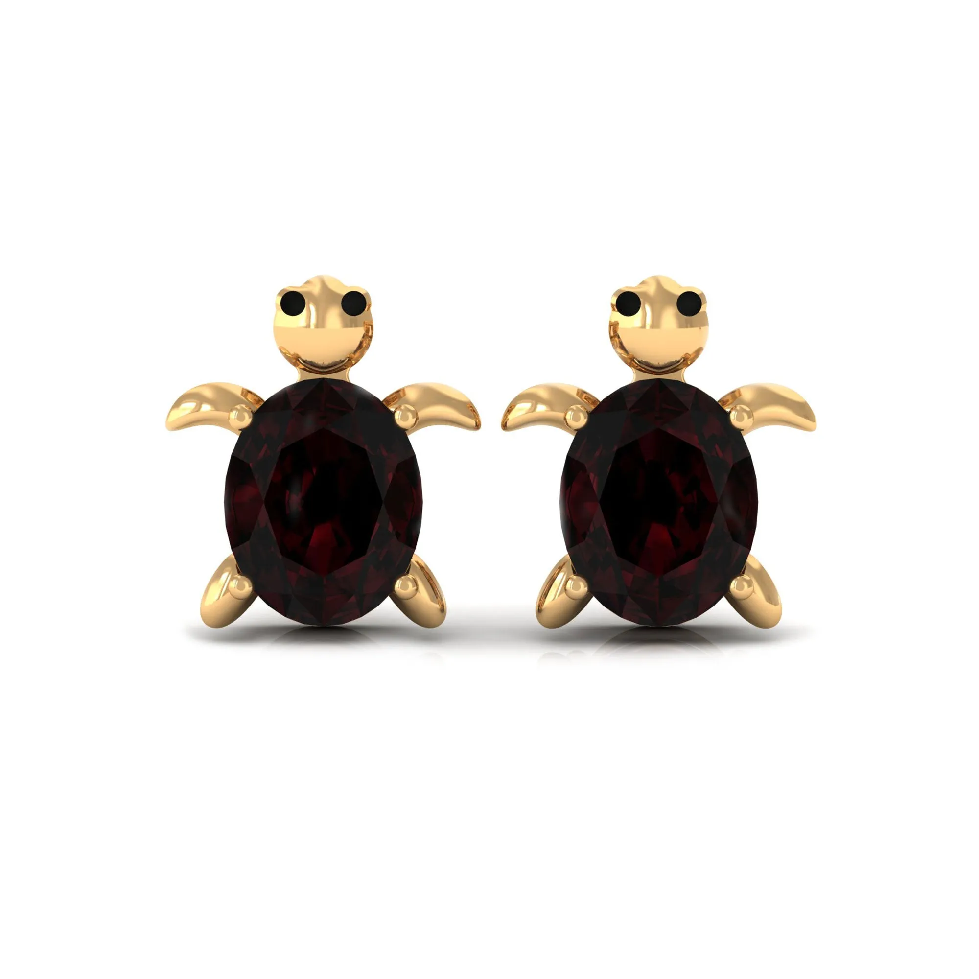 4X5 MM Oval Cut Garnet Solitaire Turtle Stud Earrings in 4 Prong Setting