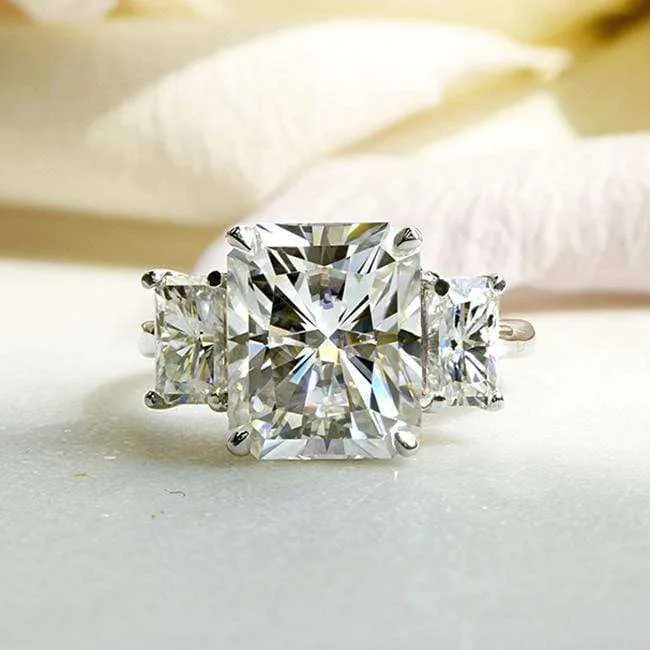 6 3/4 Carats Radiant Moissanite 3-Stone Ring