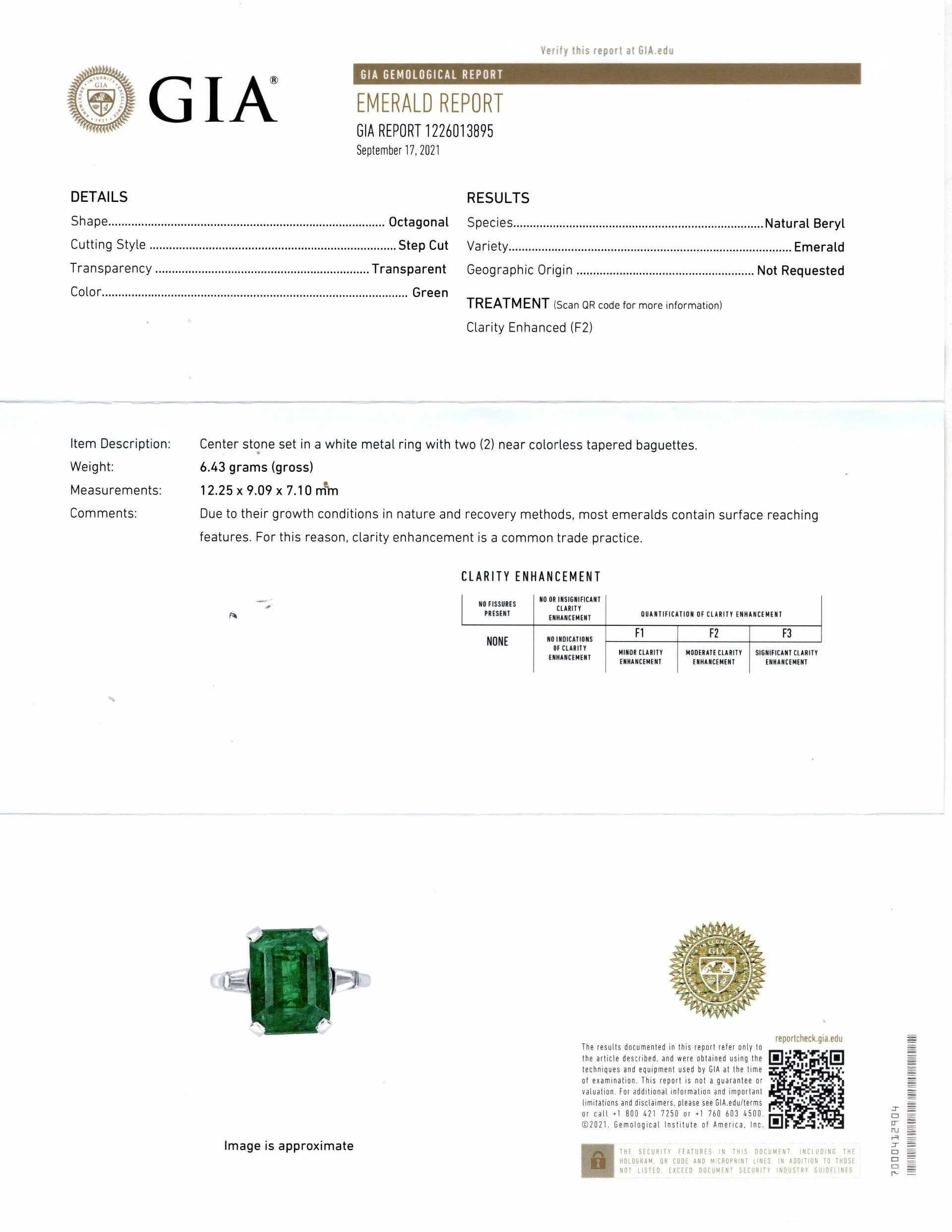 6.07ct EMERALD DIAMOND COCKTAIL RING GIA CERTIFIED PLATINUM NATURAL 3 STONE 6ct