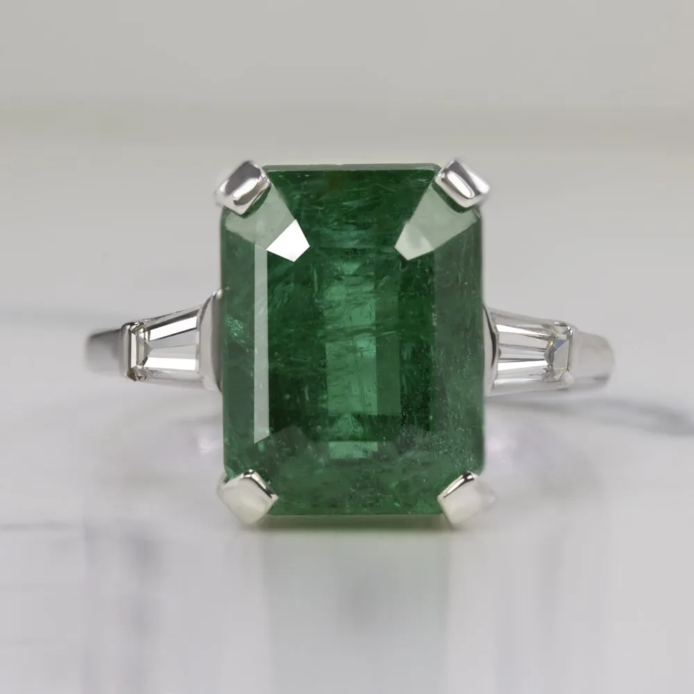 6.07ct EMERALD DIAMOND COCKTAIL RING GIA CERTIFIED PLATINUM NATURAL 3 STONE 6ct