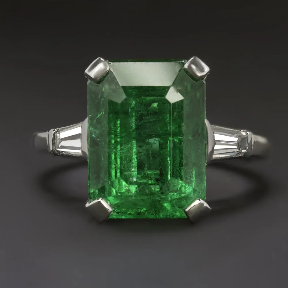 6.07ct EMERALD DIAMOND COCKTAIL RING GIA CERTIFIED PLATINUM NATURAL 3 STONE 6ct