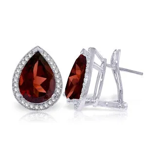 8.12 Carat 14K Solid White Gold French Clips Earrings Diamond Garnet