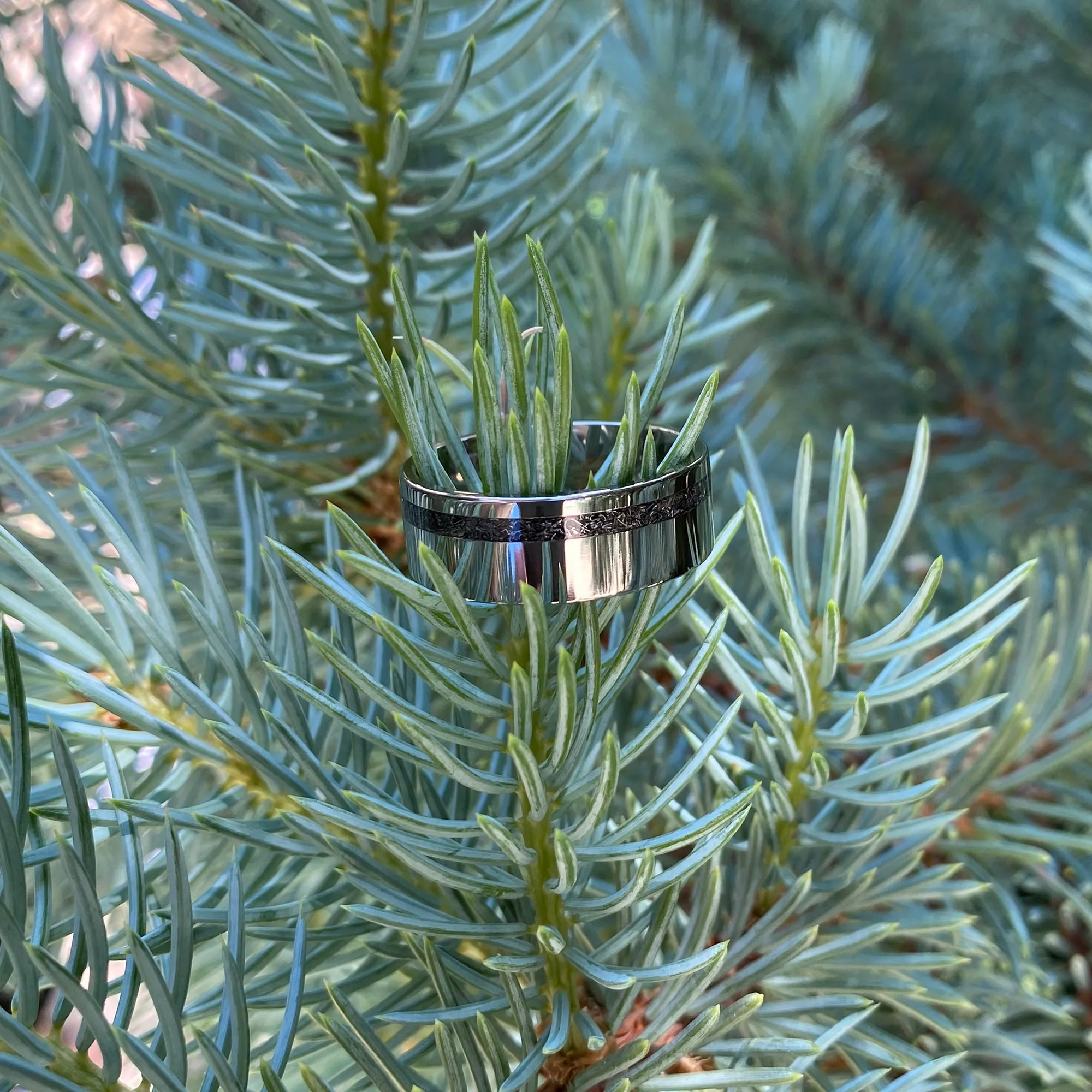 8mm Custom Made Mens Wedding Band with Sherman Tank Inlay - Custom Made Titanium Mens Wedding Rings - Unique Mens Rings