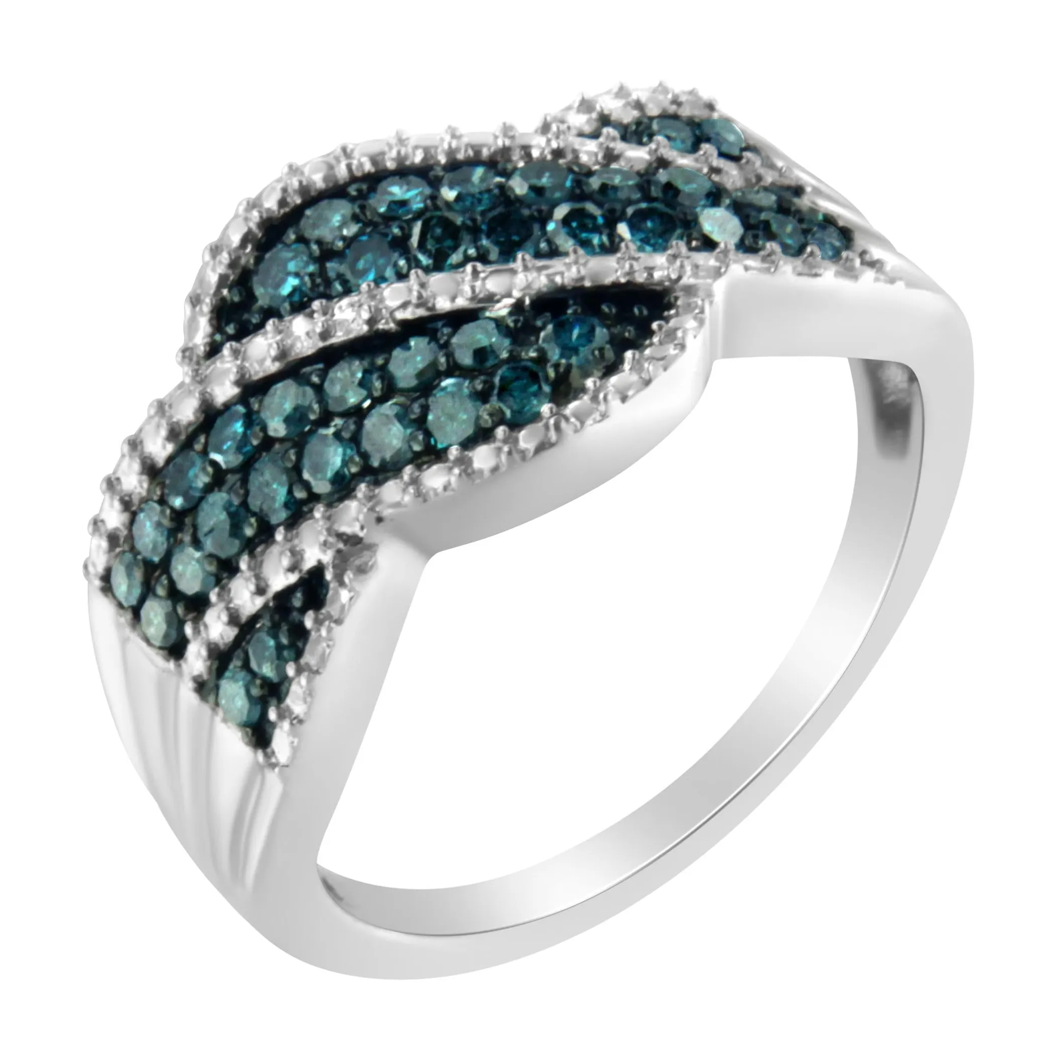 .925 Sterling Silver Treated Blue Color Diamond cocktail Ring (1/2 Cttw, Treated Blue Color, I2-I3 Clarity)