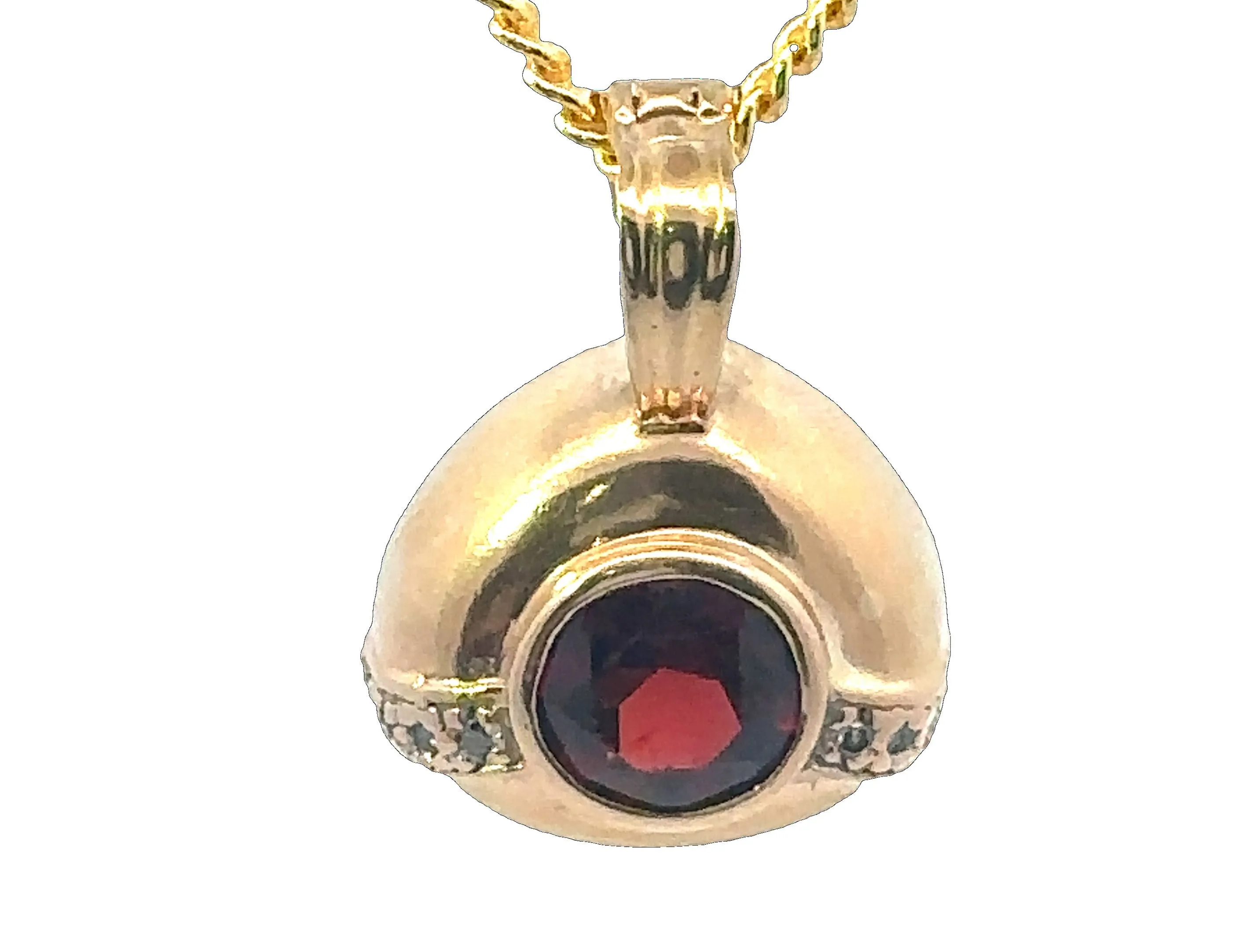 9ct Yellow Gold 9 stone Garnet & Diamond Pendant