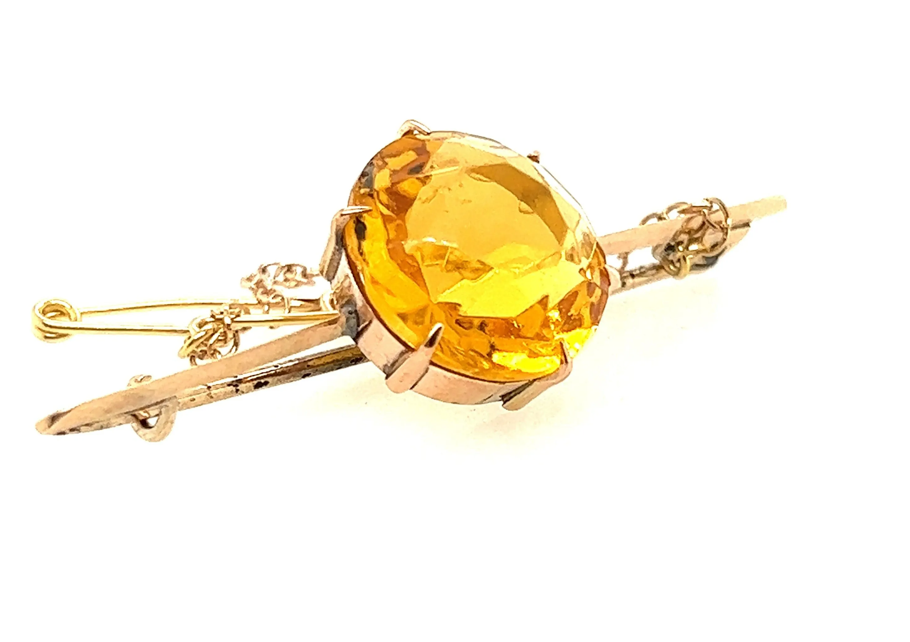 9ct Yellow Gold & Yellow Paste Gemstone Bar Brooch