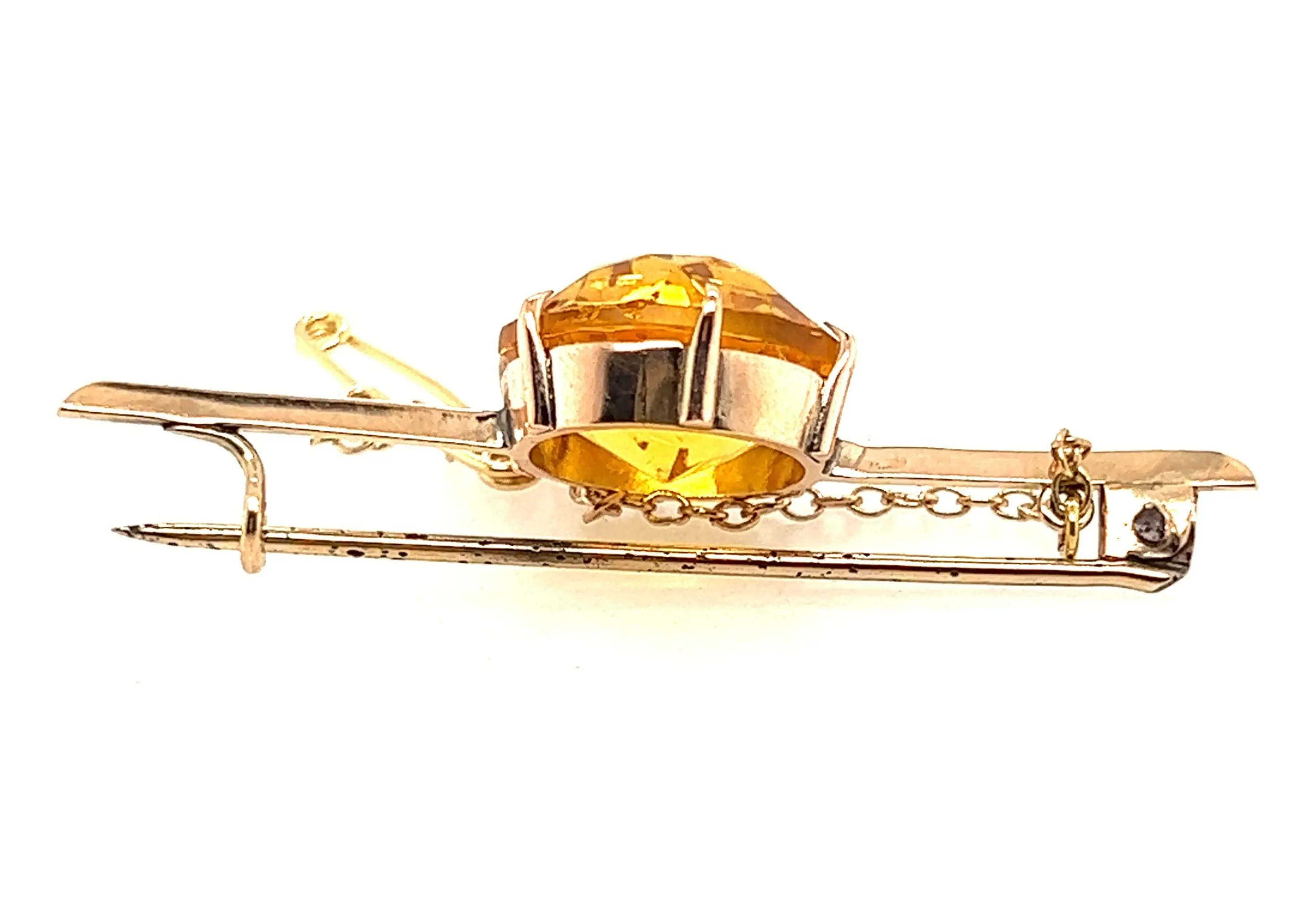 9ct Yellow Gold & Yellow Paste Gemstone Bar Brooch