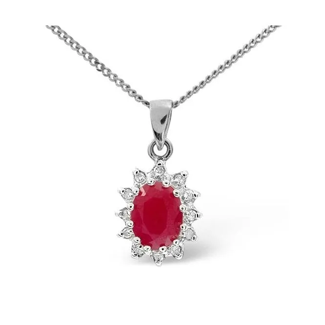 Acotis Diamonds 9K White Gold 0.01ct Diamond 1.00ct Ruby Pendant E2716