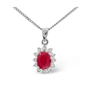 Acotis Diamonds 9K White Gold 0.01ct Diamond 1.00ct Ruby Pendant E2716