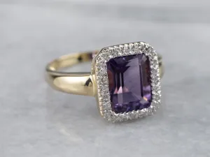 Amethyst and Diamond Halo Ring