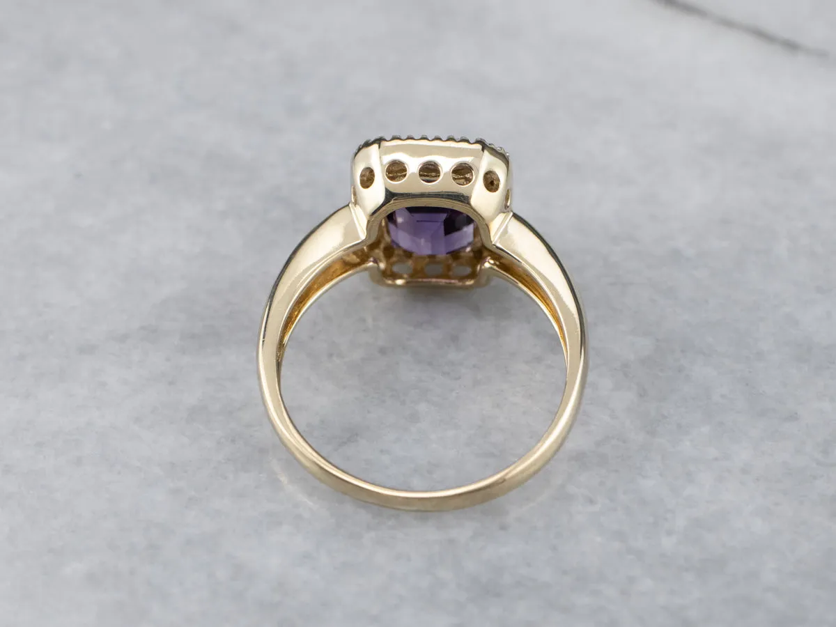 Amethyst and Diamond Halo Ring