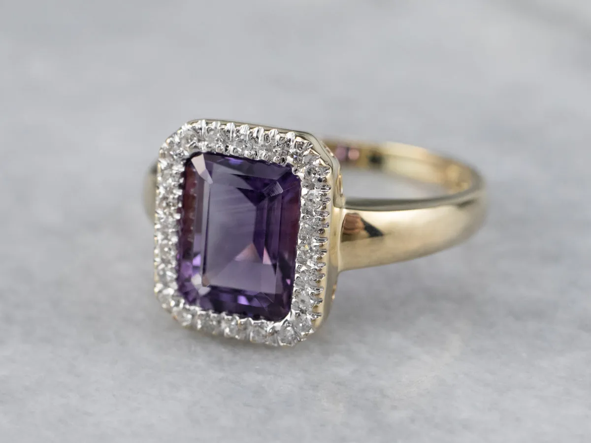 Amethyst and Diamond Halo Ring