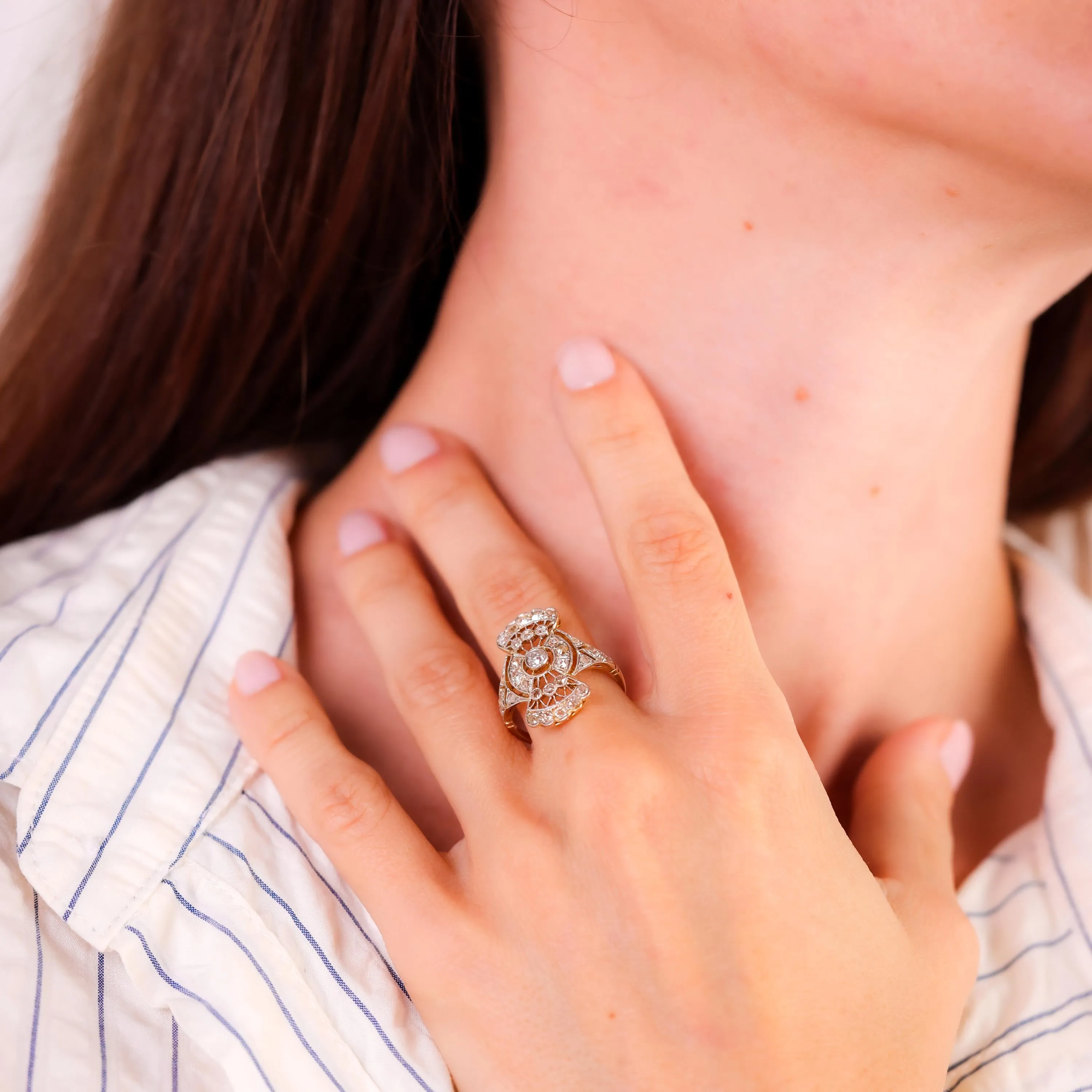 Antique Diamond 18K Yellow and White Gold Filigree Ring