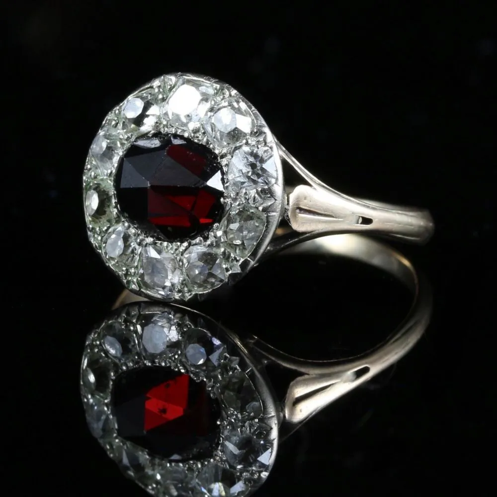 Antique Georgian Garnet Diamond Ring 18Th Century