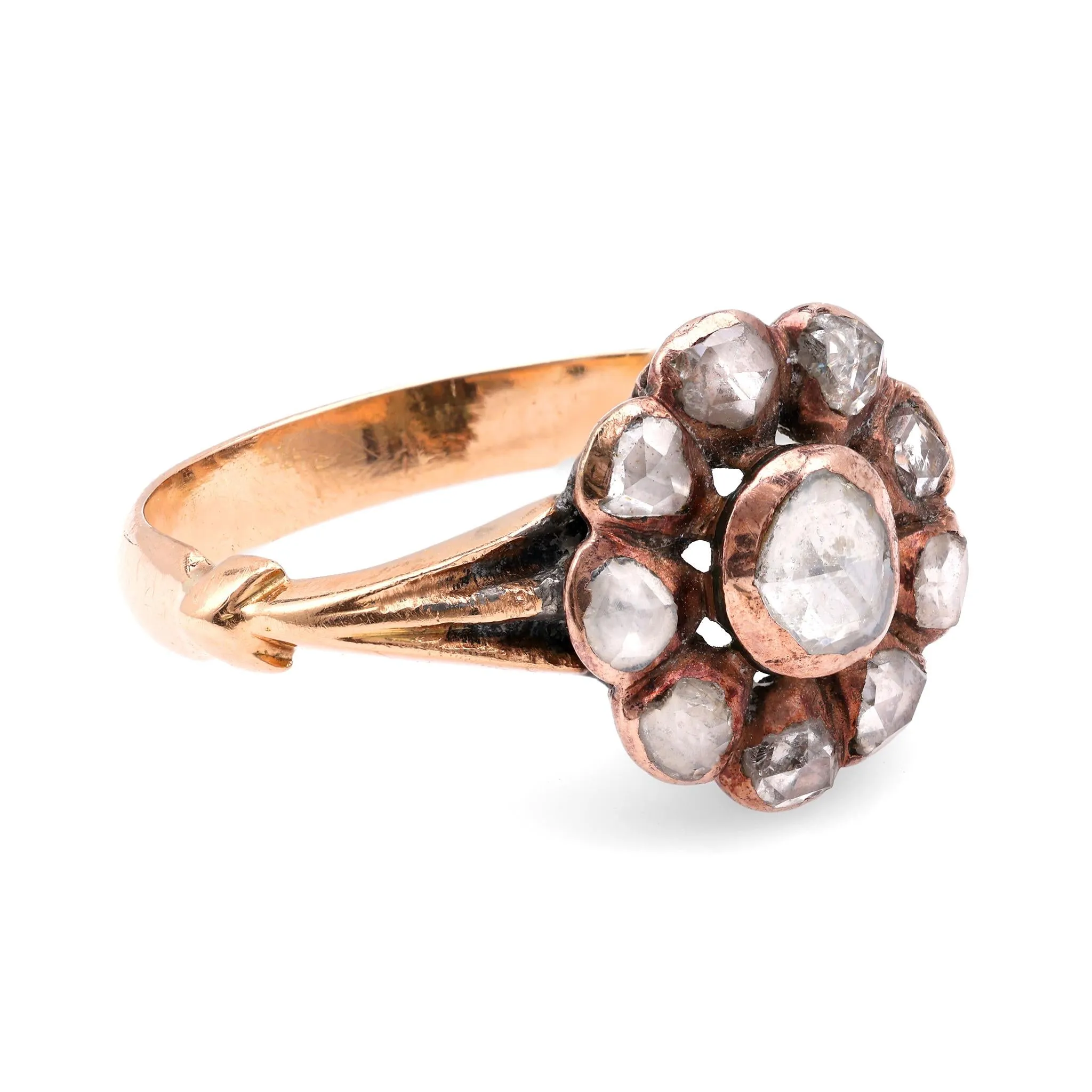 Antique Rose Cut Diamond 14K Rose Gold Cluster Ring