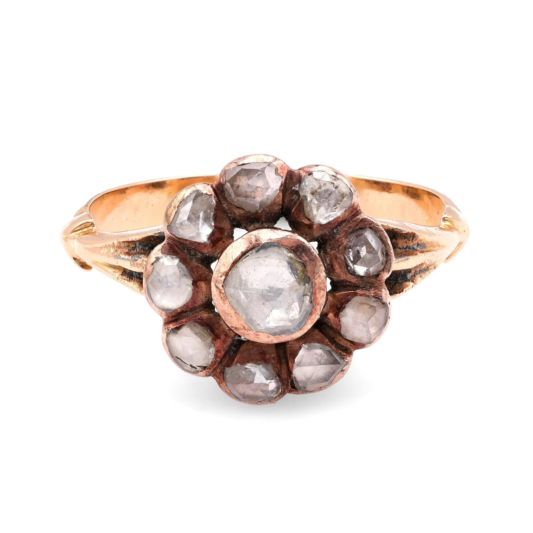 Antique Rose Cut Diamond 14K Rose Gold Cluster Ring