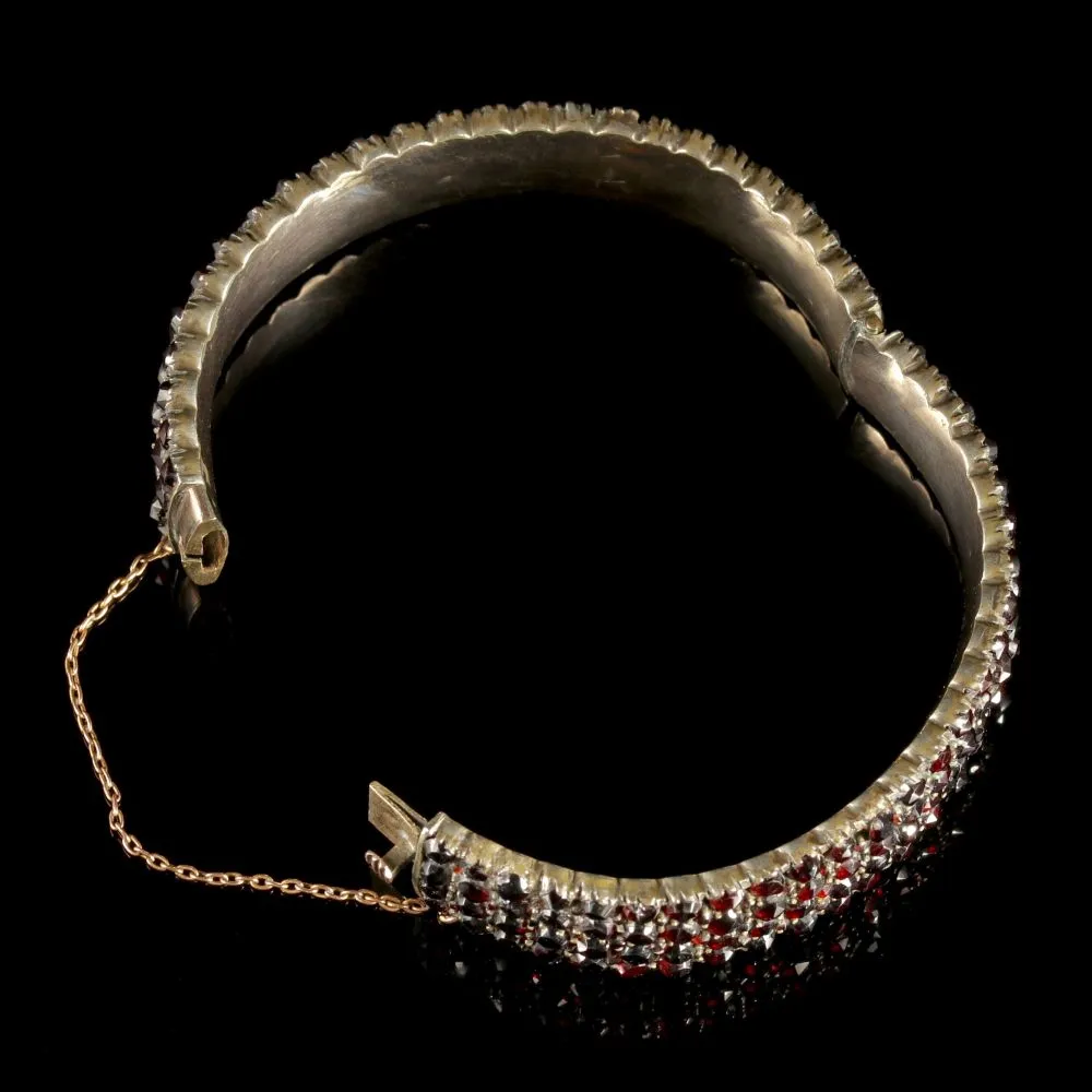 Antique Victorian Bohemian Garnet Gold Bangle Circa 1900