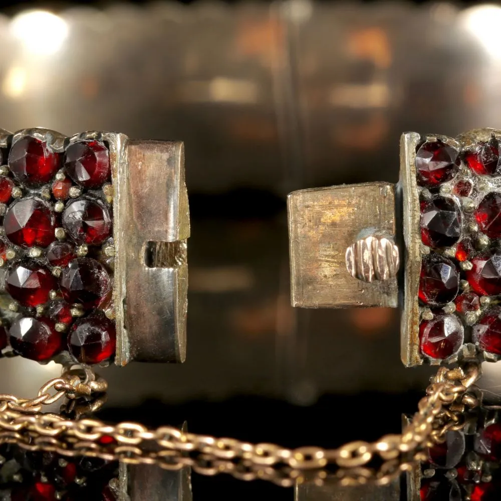 Antique Victorian Bohemian Garnet Gold Bangle Circa 1900