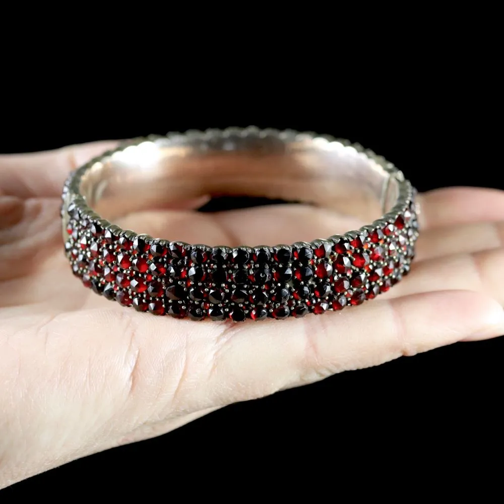 Antique Victorian Bohemian Garnet Gold Bangle Circa 1900