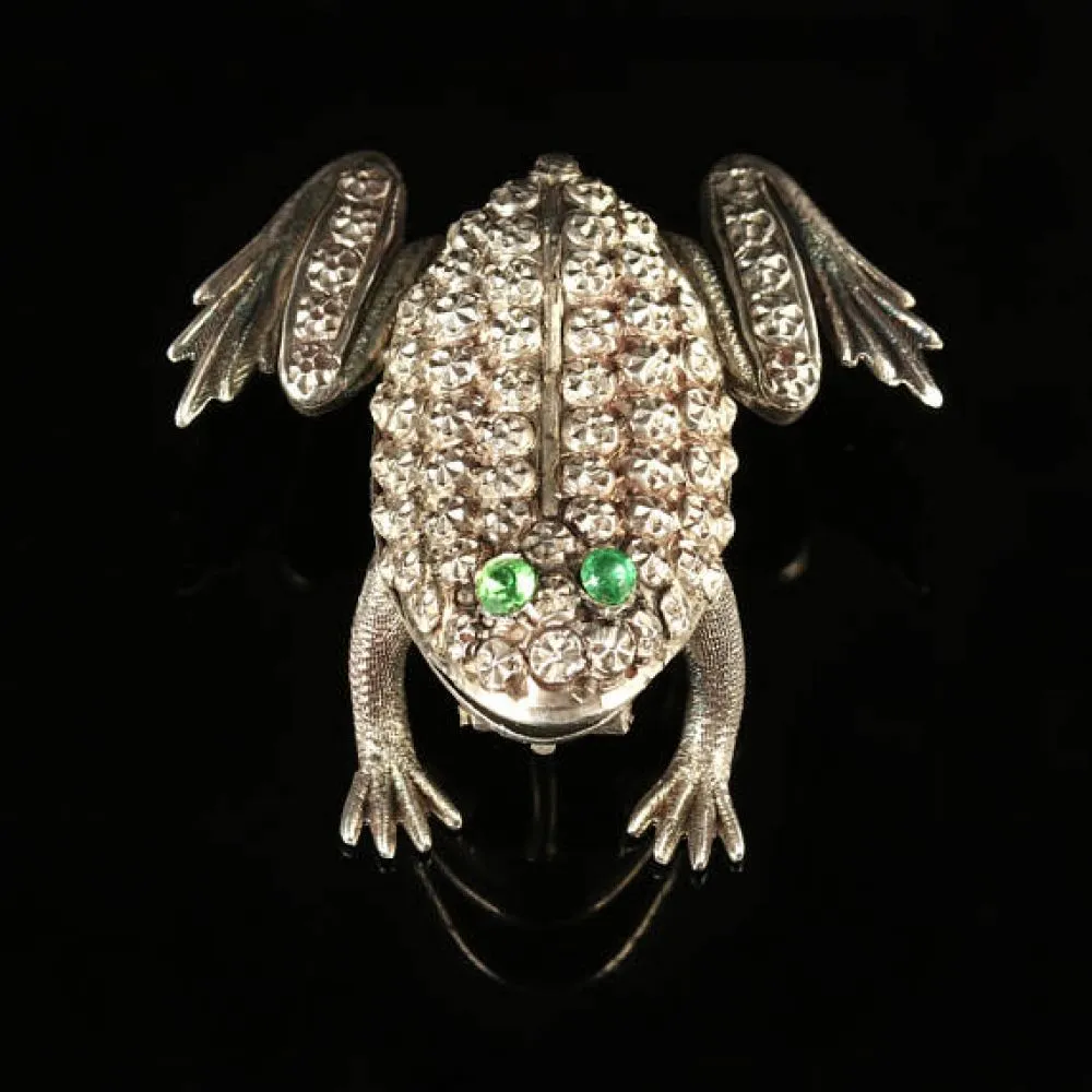 Antique Victorian Paste Silver Frog Brooch Circa 1900