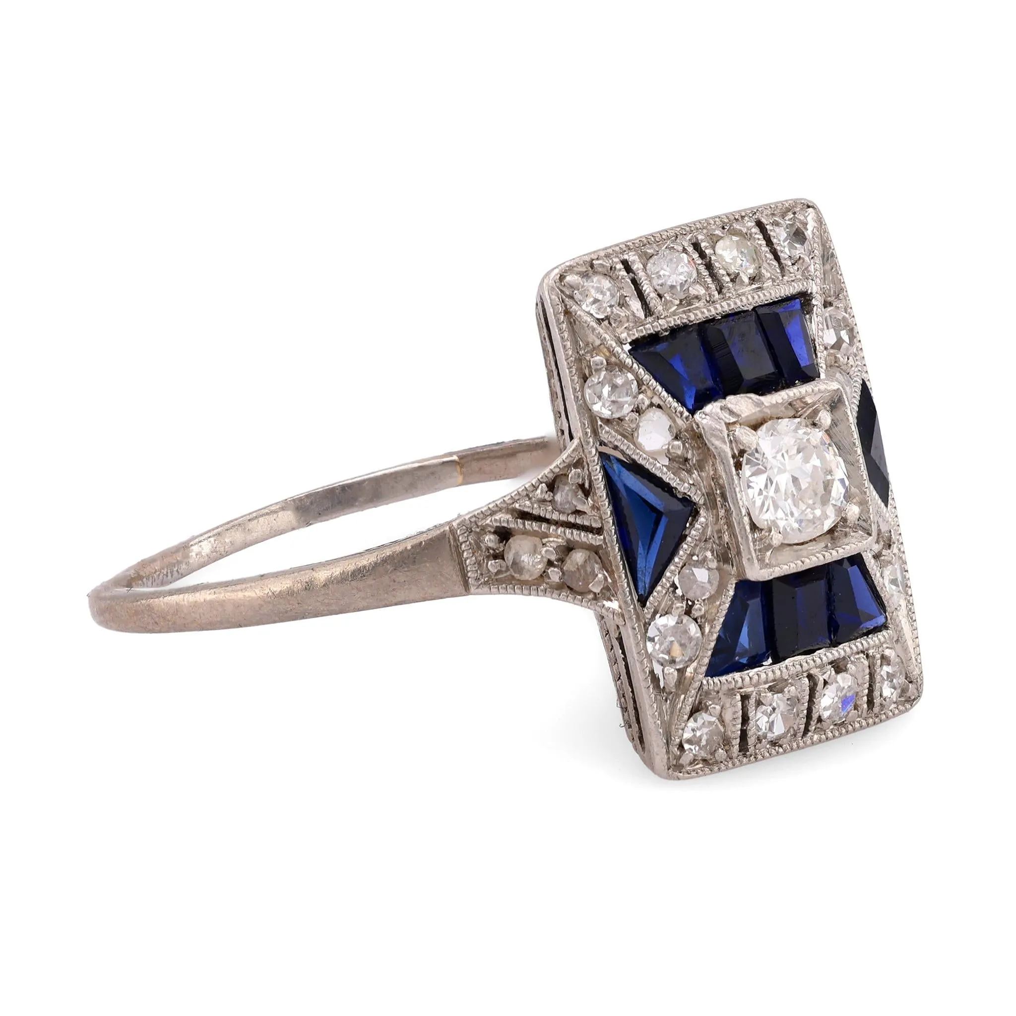 Art Deco Diamond Sapphire Platinum Ring