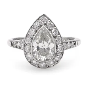 Art Deco Inspired 1.16 Carat Pear Diamond Platinum Engagement Ring