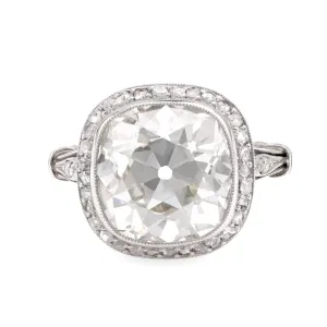 Art Deco Inspired 6 Carat Old Mine Cut Diamond Platinum Ring