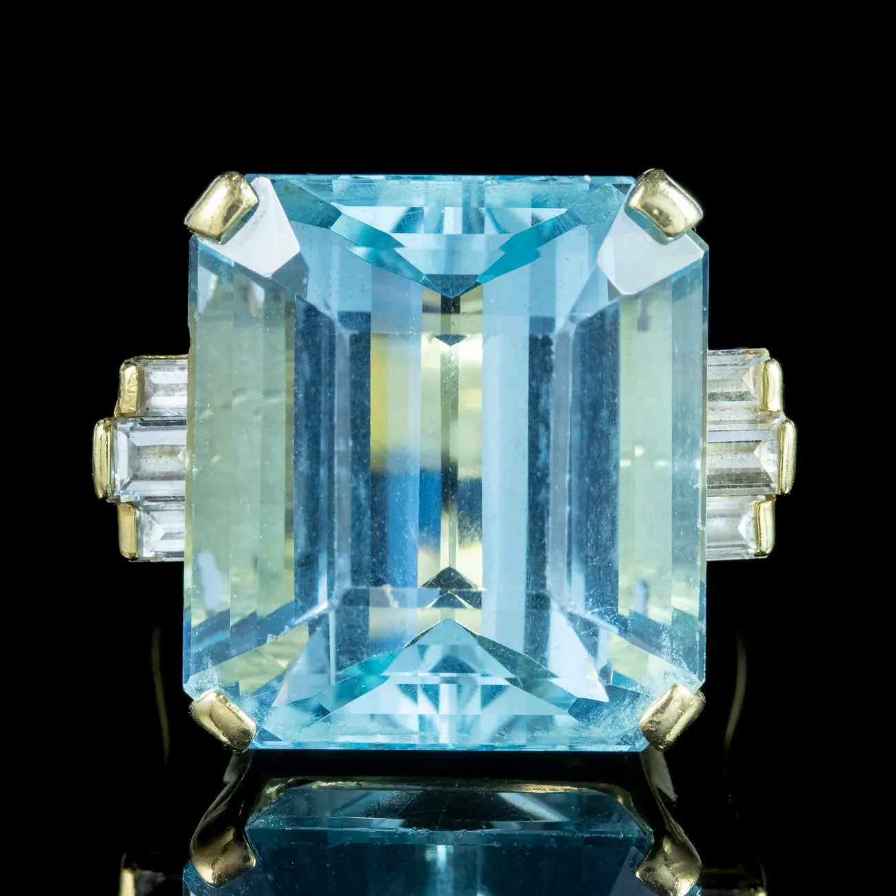 Art Deco Style Aquamarine Diamond Cocktail Ring 28ct Aqua