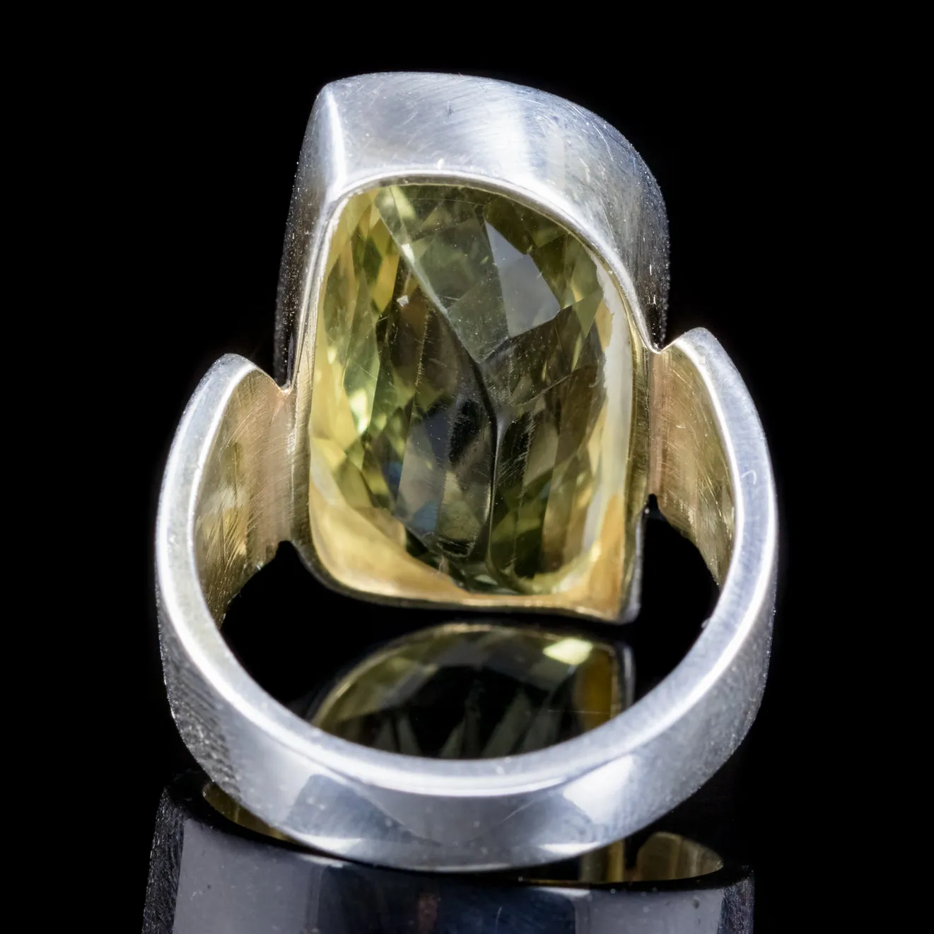 Art Deco Style Briolette Cut Citrine Ring Sterling Silver 13ct Citrine