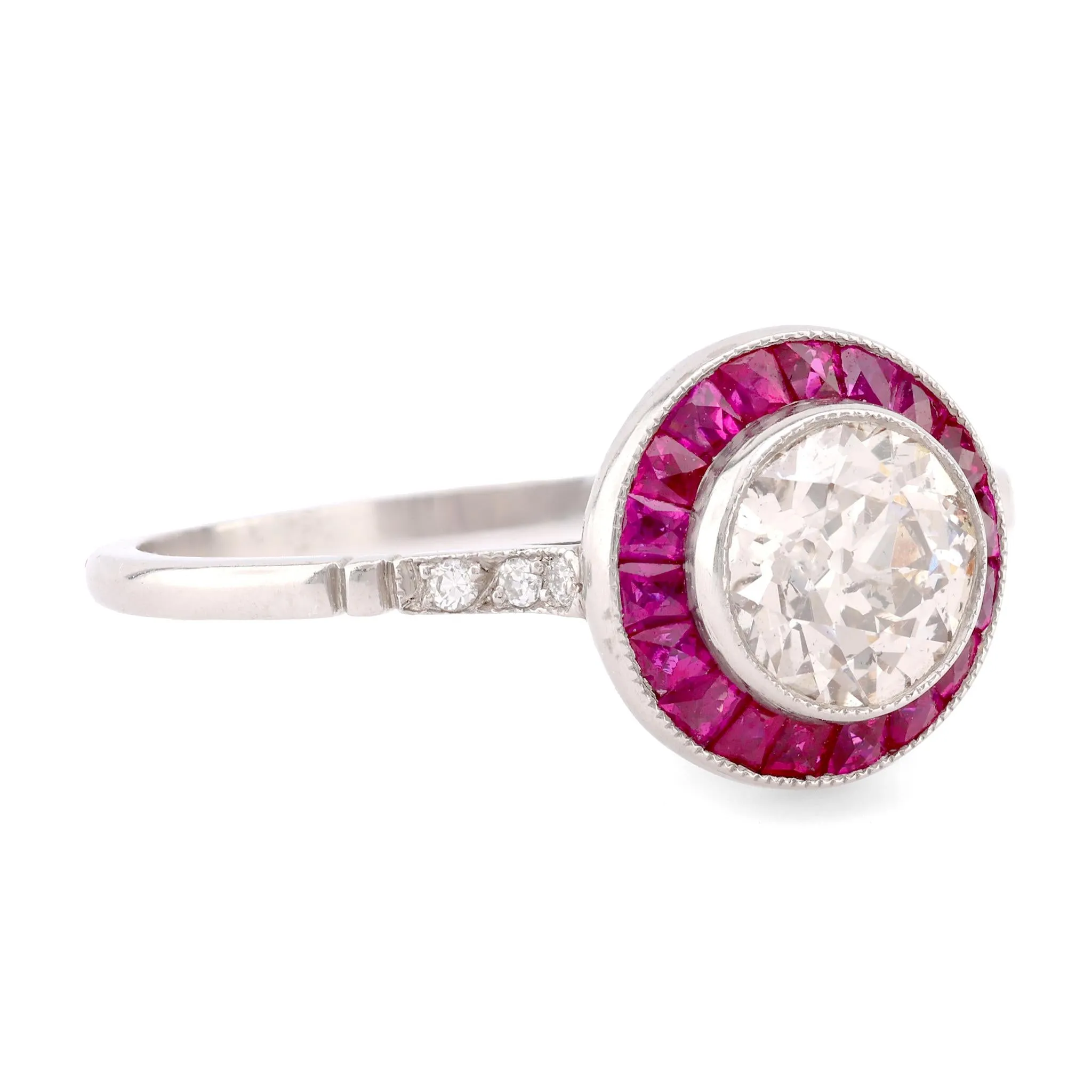 Art Deco Style Diamond Ruby Platinum Target Ring